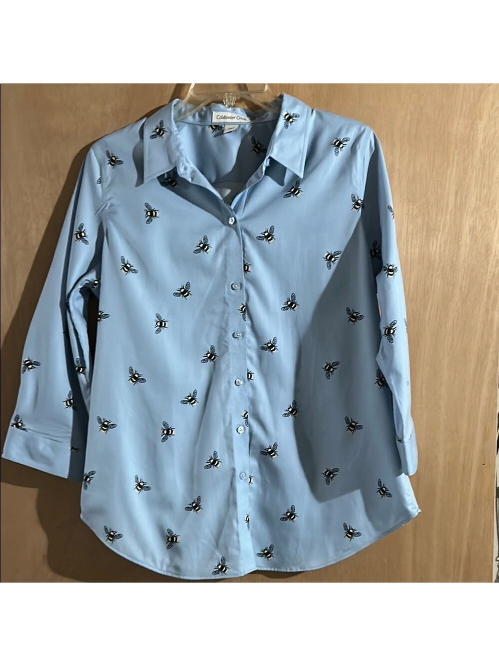 Coldwater Creek Blue Casual Button Down Shirt with Butterfly Print
